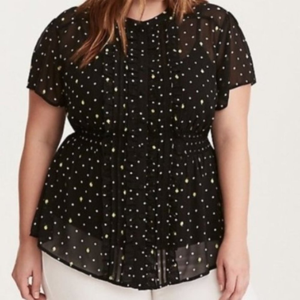 Torrid Lemon Print Polka Dot Ruffle Chiffon Size 1